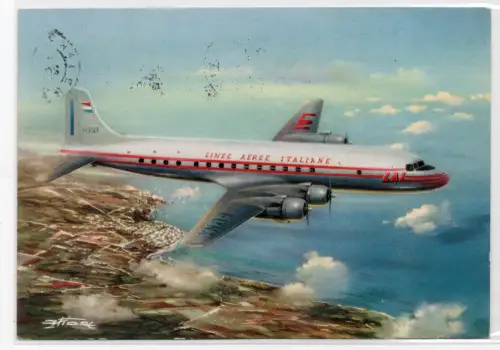 LAI Rom - Washington auf Postkarte der Fluggesellschaft DC 6 B