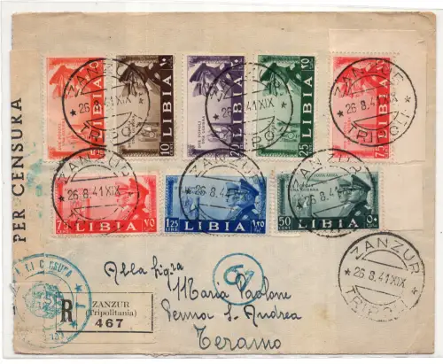 Libyen - Bruderschaft Nr. 171/174 + 176x2 + 177 + Flugzeug Nr. 45 auf Umschlag zensur