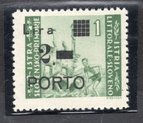 Istrien Occ. Jugoslawien - Steuermarken Lire 2 von 1 stark verschobener Aufdruck