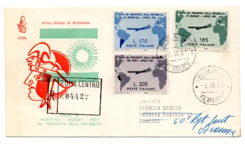Gronchi die Serie auf FDC Venetia Einschreiben mit Ankunftsstornierung