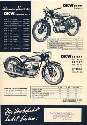 Werbezettel v. 1955 DKW RT 250/2 (32517-7 )