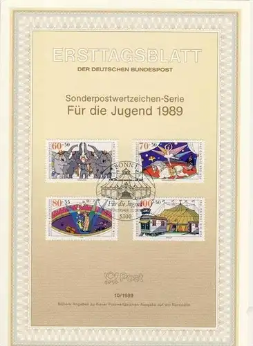 BRD - ETB (Ersttagsblatt) 10/1989 Michel 1411 / 1414 - Zirkus, Jugendmarken
