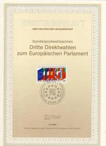 BRD - ETB (Ersttagsblatt) 12/1989 Michel 1416 - 3. Direktwahl Europäisches Parlament