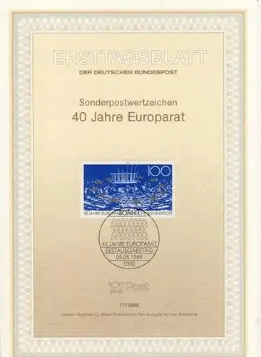 BRD - ETB (Ersttagsblatt) 17/1989 Michel 1422 - 40 Jahre Europarat