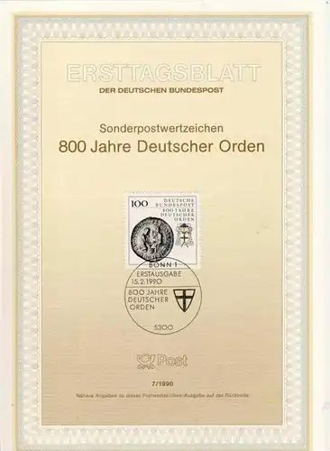 BRD - ETB (Ersttagsblatt) 7/1990 Michel 1451 - 800 Jahre Deutscher Orden