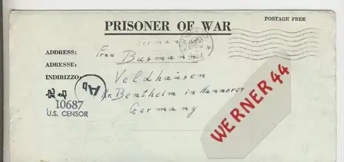 Gefangenen Post  v. 30. Dez. 1943  Nach Veldhausen --  Pastor Busmann (28107)