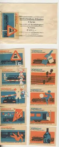 Reichsbahn v. 1964  DDR-Zündholz-Etiketten -- 1 Serie = 10 Stück - siehe Foto!!  (28999-76)