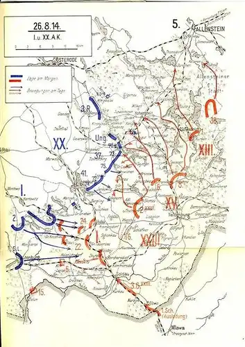 37. Inf. Div. ab 23.8.14 bei Lahna und Orlau / Ostpreußen -- 14 Landkarten im Block  (99999)