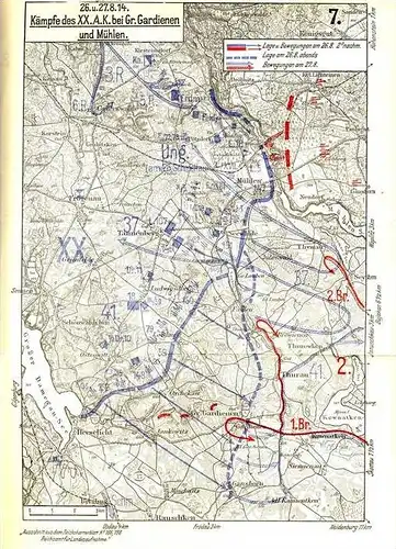 37. Inf. Div. ab 23.8.14 bei Lahna und Orlau / Ostpreußen -- 14 Landkarten im Block  (99999)