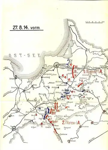 37. Inf. Div. ab 23.8.14 bei Lahna und Orlau / Ostpreußen -- 14 Landkarten im Block  (99999)