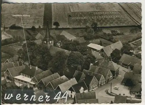 Ammeloe Kr. Ahaus v.1960   Luftaufnahne vom Dorf mit dem Gasthaus Huning  (11064)