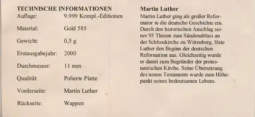 Martin Luther v. 2000 Plvrimvs Avro Venit Honor 100  (Goldmünze siehe beschreibung !!)  (50199-14)