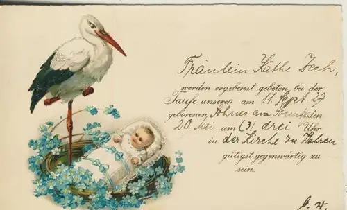 Geburt v. 1927  Storch mit dem Baby  (51049)