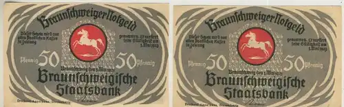 Städte Notgeldscheine - Banknoten während der Inflationszeit v. 1923 Braunschweig 2 x 50 Pfennig - "NOTGELD" (51812)