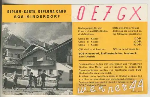 SOS Kinderdorf,Stafflerstrasse 10a,Innsbruck,Österreich v. 1962  OE7GX  (46222)