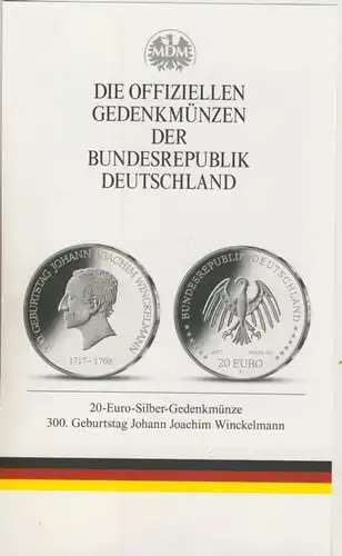 20 Euro Silbermünze 2017 bfr  300. Geburtstag Johann Joachim Winckelmann mit Echtheits-Urkunde  (51697)