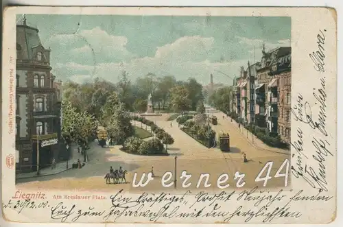 Liegnitz v.1900   Am Breslauer Platz mit Konditorei und Cafe Schubert  (12607)