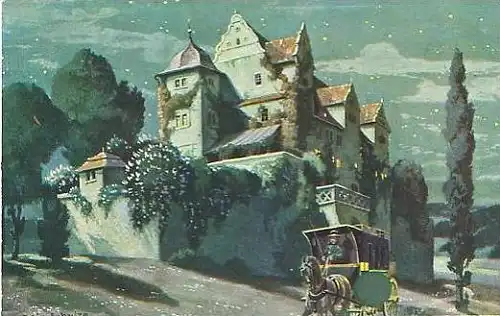 Kutsche in der Nacht mit Villa v.1924 (17646)