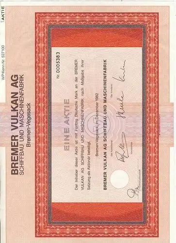 Aktie -- Bremer Vulkan v. 1982 - 50 Mark & Gewinnteilscheine  (54056)