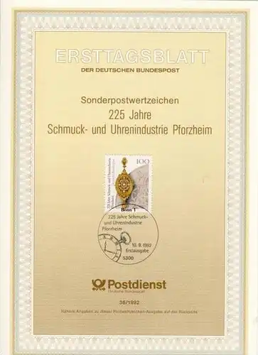 BRD - ETB (Ersttagsblatt) 36/1992 Michel 1628 - Schmuck- und Uhrenindustrie Pforzheim