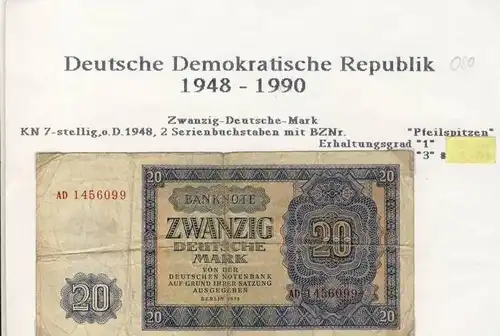 DDR - Ausgabe der Deutschen Notenbank 1948 ZwanzigDeutsche Mark (080)