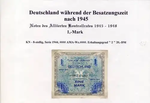 Deutschland während der Besatzungszeit - Noten des Alliierten Kontrollrates 1944  1 Mark  (123)