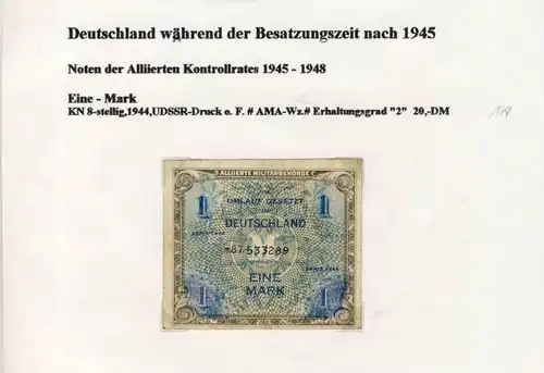 Deutschland während der Besatzungszeit - Noten des Alliierten Kontrollrates 1944  1 Mark  (124)