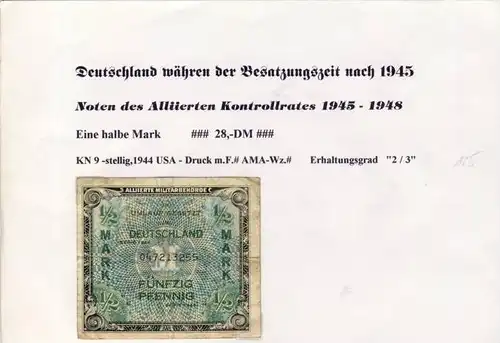 Deutschland während der Besatzungszeit - Noten des Alliierten Kontrollrates 1944  Halbe Mark  (125)