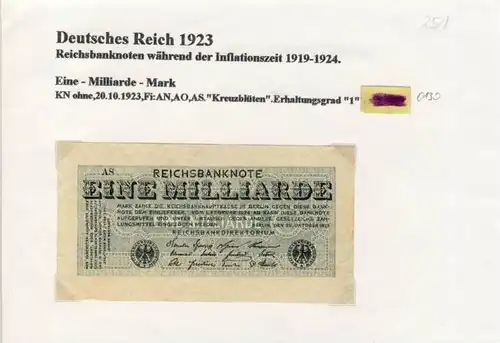 Deutsches Reich -- Reichsbanknote während der Inflationszeit v. 1923  1 Milliarde Mark  (251)