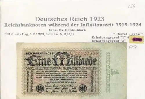 Deutsches Reich -- Reichsbanknote während der Inflationszeit v. 1923  1 Milliarde Mark  (256)