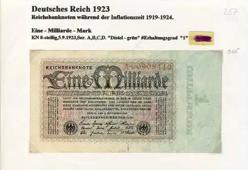 Deutsches Reich -- Reichsbanknote während der Inflationszeit v. 1923  1 Milliarde Mark  (257)