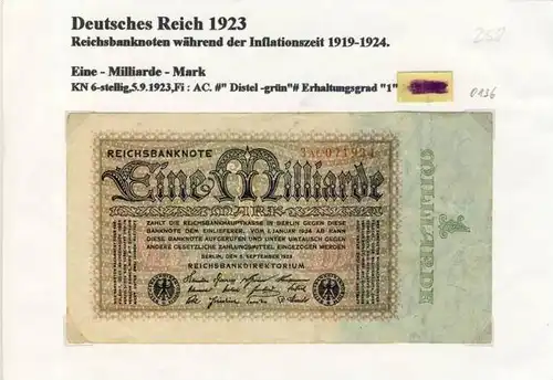 Deutsches Reich -- Reichsbanknote während der Inflationszeit v. 1923  1 Milliarde Mark  (258)