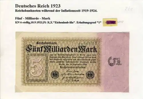 Deutsches Reich -- Reichsbanknote während der Inflationszeit v. 1923  5 Milliarden Mark  (260)