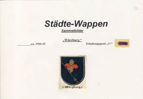 Städte Wappen - WÜRZBURGl ca. v. 1925  --- siehe beschr. !! (42)