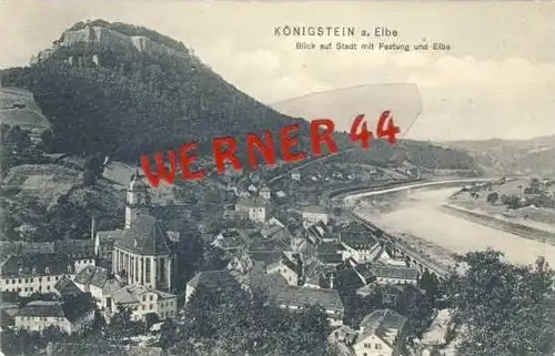 Königstein v.1908 Stadt & Elbe & Festung (19826)