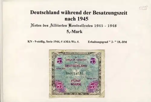 Noten des Alliierten Kontrollrates v. 1944  5 Mark"__" (0338)