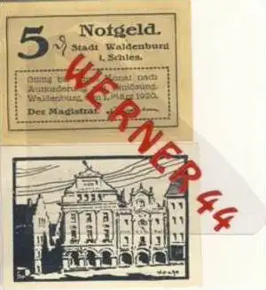 Städte Notgeldscheine - Banknoten während der Inflationszeit v.1918 Waldenburg-Schl. 2x5 Pfg. - "NOTGELD" (379