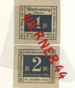 Städte Notgeldscheine - Banknoten während der Inflationszeit v.1918 Waldenburg-Schl. 1,2 Pfg. - "NOTGELD" (380