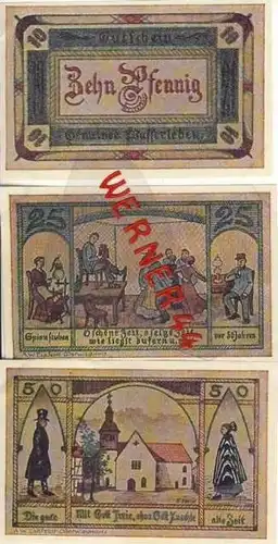 Städte Notgeldscheine - Banknoten während der Inflationszeit v.1921 Wasserleben 10,25,50 Pfg.- "NOTGELD" (382)