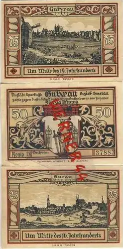 Städte Notgeldscheine - Banknoten während der Inflationszeit v. 1923 Guhrau 25,50,75 Pfg.  "NOTGELD" (426)