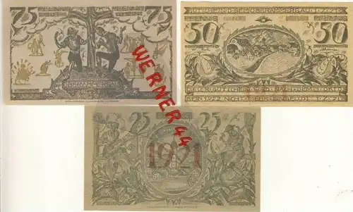 Städte Notgeldscheine -Banknoten während der Inflationszeit v.1921 Oberammergau 25,50,75 Pfg. "NOTGELD" (531)