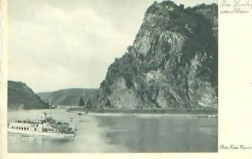 Loreley von 1936 Loreleyfelsen mit Dampfer  (22470)