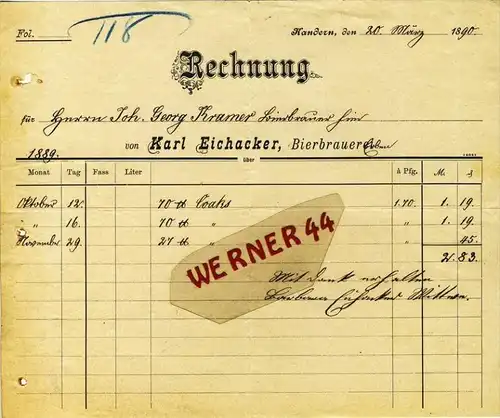 Kandern v. 1890  Karl Eichacker, BIERBRAUEREI -- siehe Foto !!  (068)