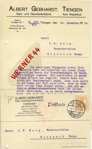 Tiengen v. 1916  Albert Gebhardt, Gipsdielenfabrik -- siehe Foto !!  (063)