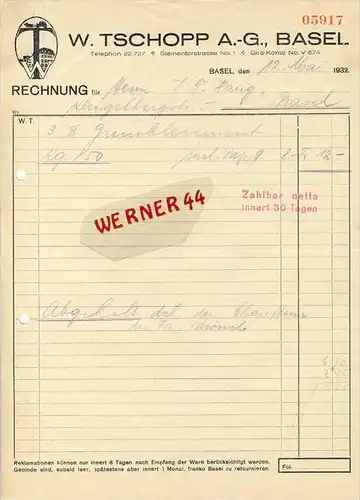 Basel v. 1932  W. Tschopp A.-G.,Zementfabrik -- siehe Foto !!  (062)