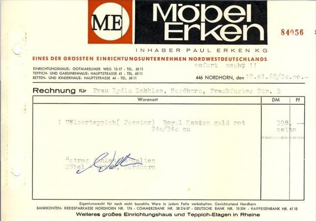 Nordhorn v. 1968 Möbel Erken,Möbelhaus siehe Foto