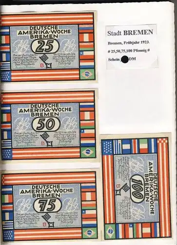 Bremen v. 1923  25,50,75,100 Pfennig -- Deutsche Amerika Woche (2) --  siehe Foto !!  ( GUTSCHEIN )   (1144)