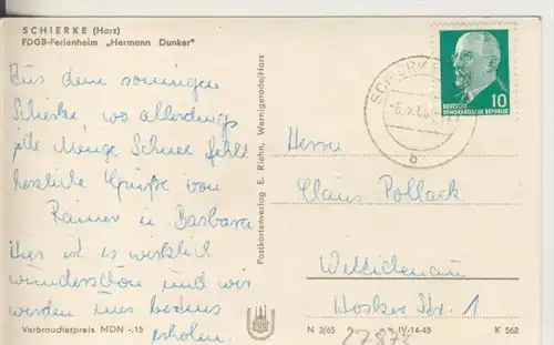 Schierke v. 1965  FDGB Ferienheim "Herman Dunker" im Winter -- siehe Foto !!  (27873)