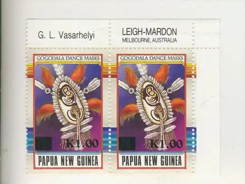 Papua New Guinea v. 1993   2 x K 1.00  --  Gogodala Dance Masks ......(4)