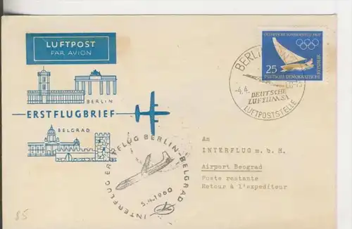 Erstflugbrief Berlin-Belgrad vom 5.4.1960  ---  siehe Fotro !!!  --  25 Pfennig  (85)